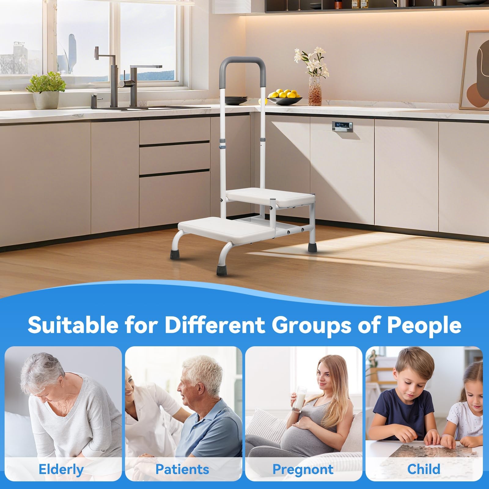 Step Stool with Handle - Heavy Duty Step Stool with Handrail, 5-Level Adjusta...