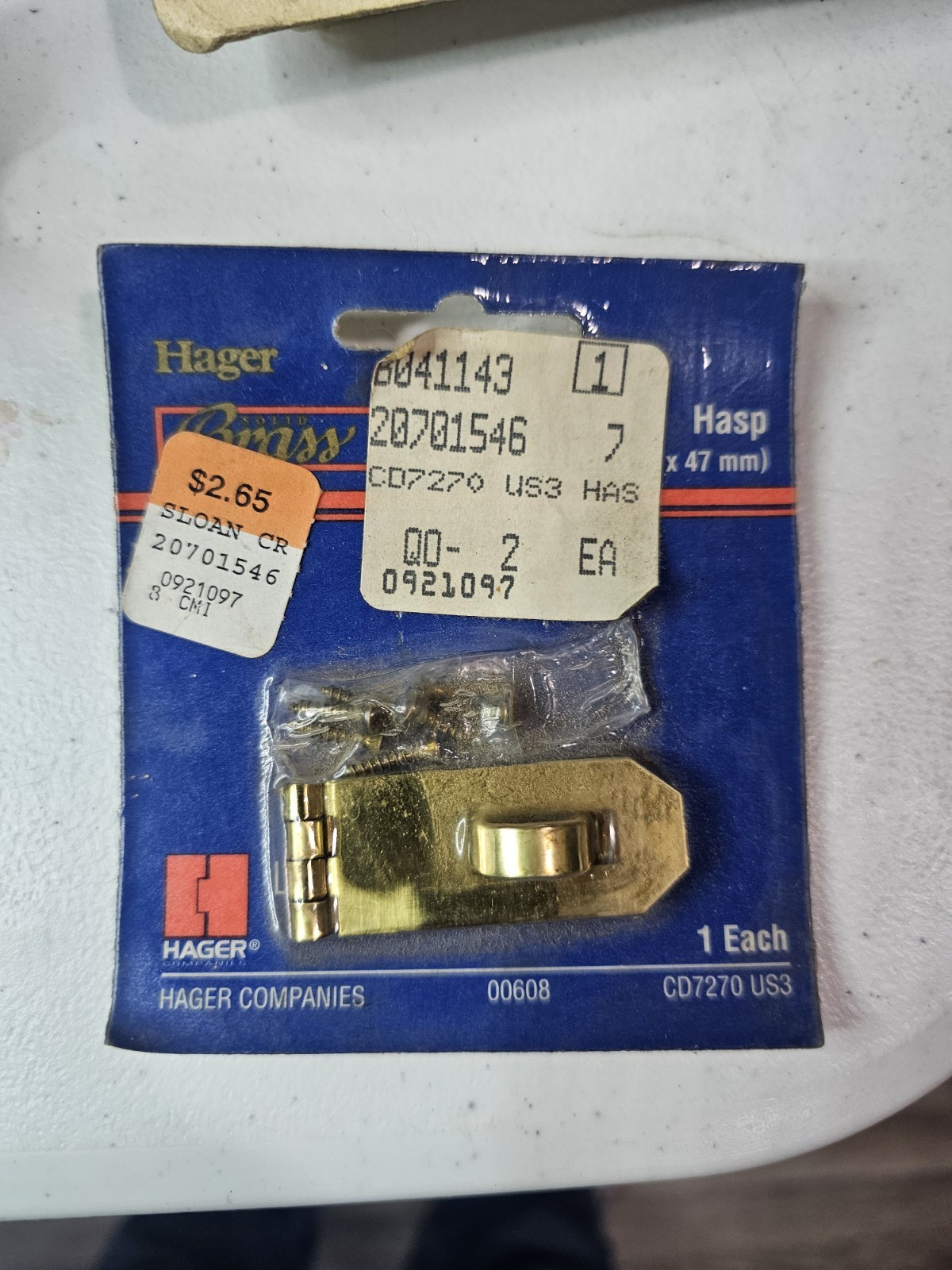 Hager Brass Hasp New Old Stock