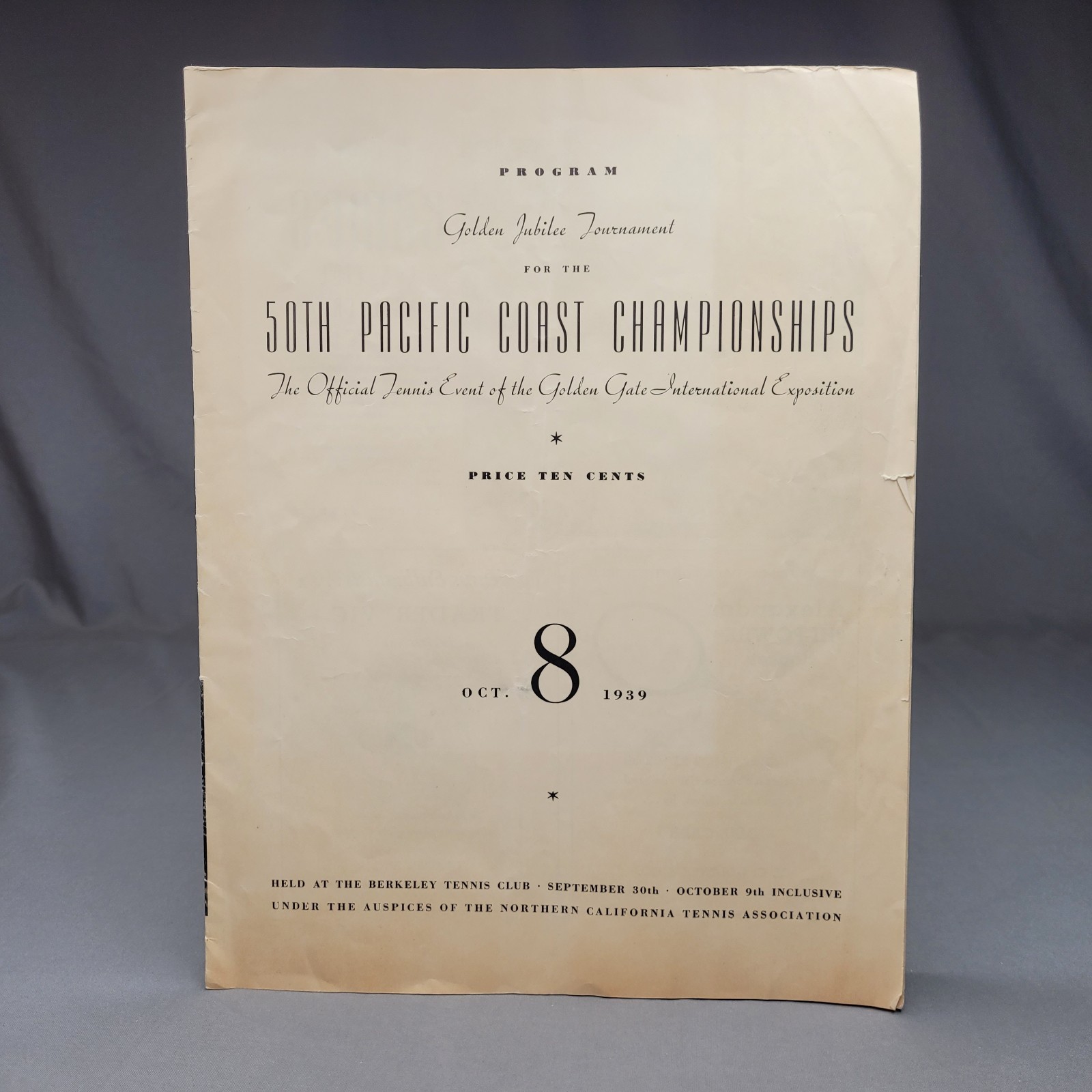 1939 Golden Jubilee Tournament 50th Pacific Coast Tournament Program Tennis GGIE