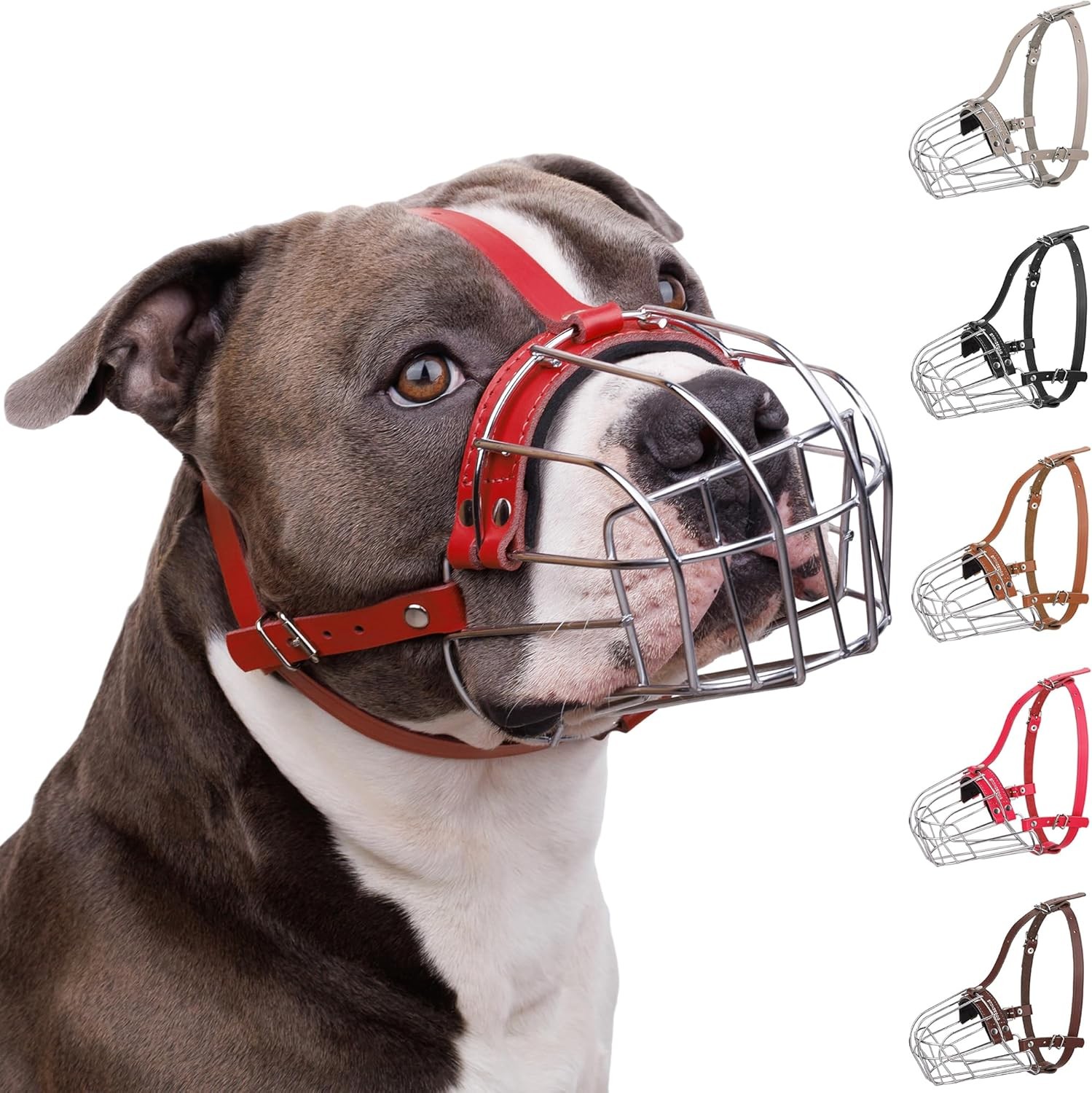 BRONZEDOG Pitbull Dog Muzzle Breathable Metal Basket for Large Dogs Black