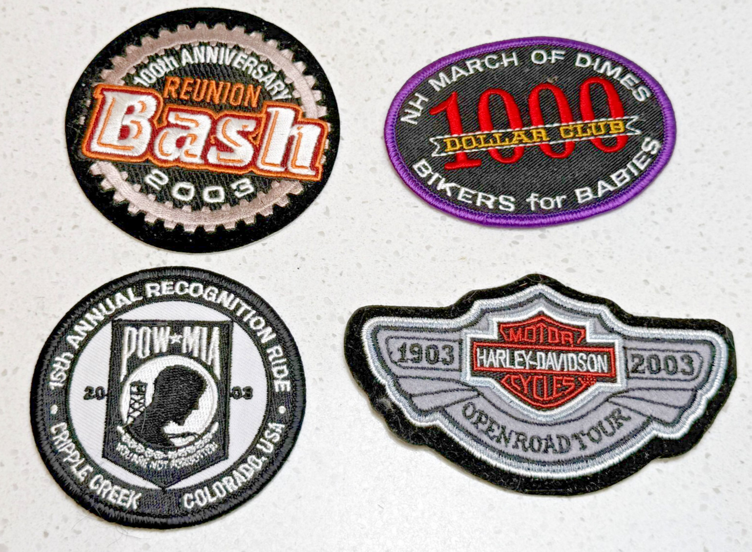 Harley Davidson Patch Lot x4 – 2003 Bash, POW MIA Ride, Open Road, Biker Club