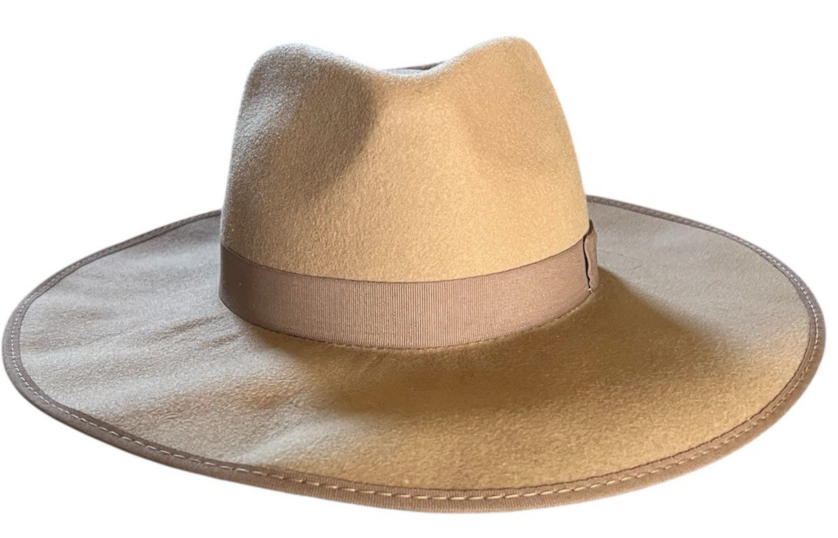 Olive & Pique Barry Rancher Wide Flat Brim Cream Beige Hat 100% WOOL