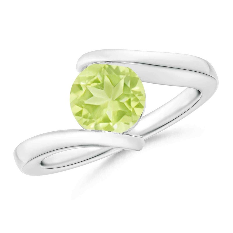 Bypass Shank Round Sahpe Peridot Solitaire Ring 925 Sterling Silver for Women
