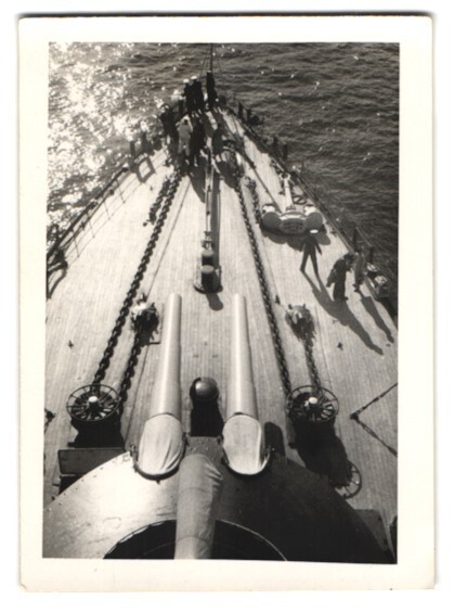 2 Photographs WWII, View from the Bridge of a Warship of the Navy