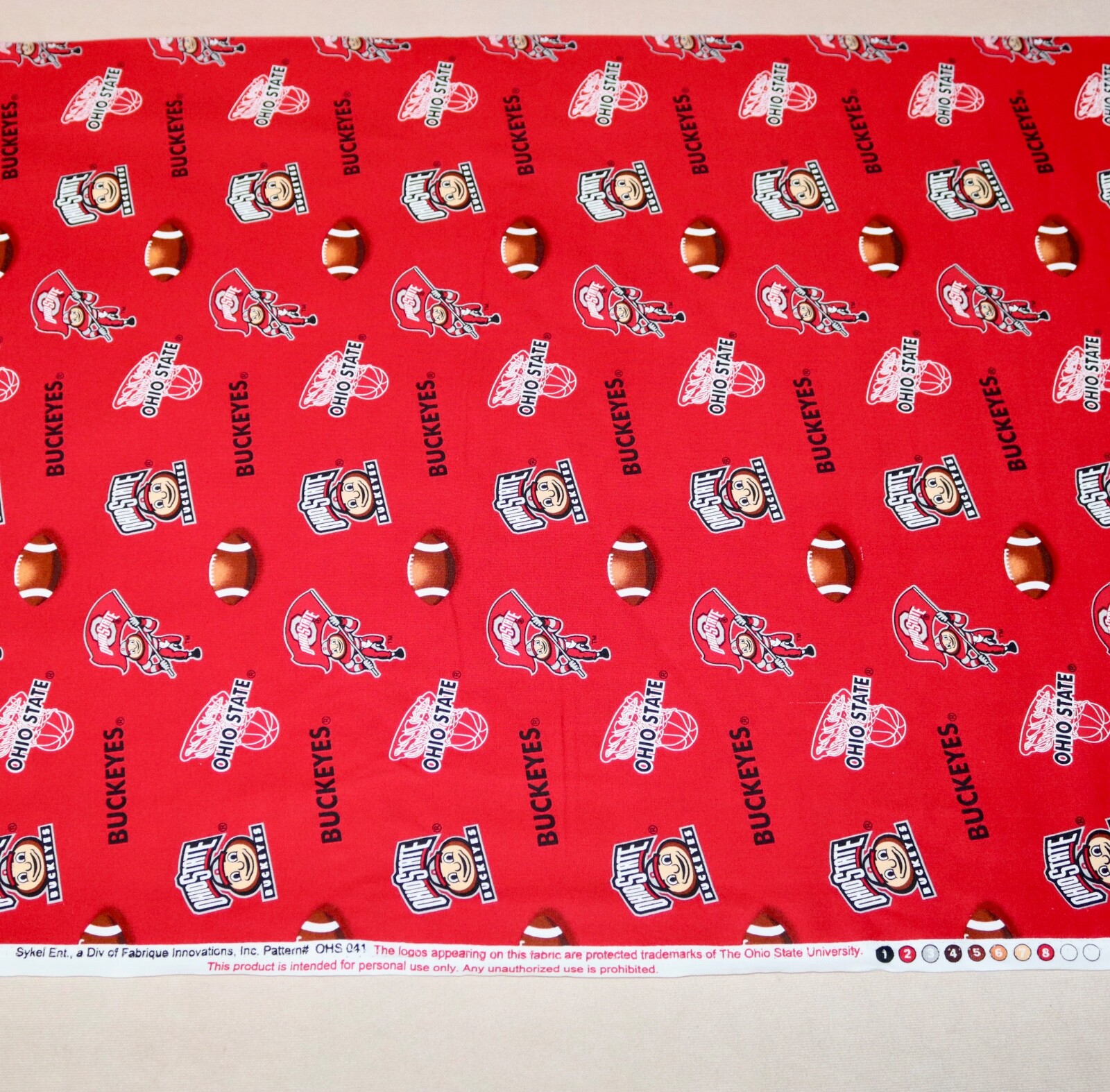 Ohio State Buckeyes ~ Logo Pattern College Cotton Fabric 1/4 Yard 9” X 44”
