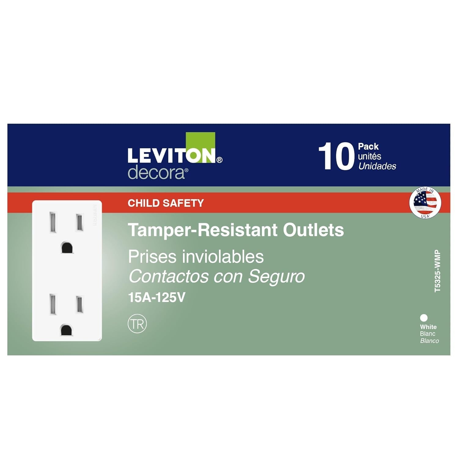 Durable 15 Amp Tamper-Resistant Electrical Outlets - 10 Pack, White Finish