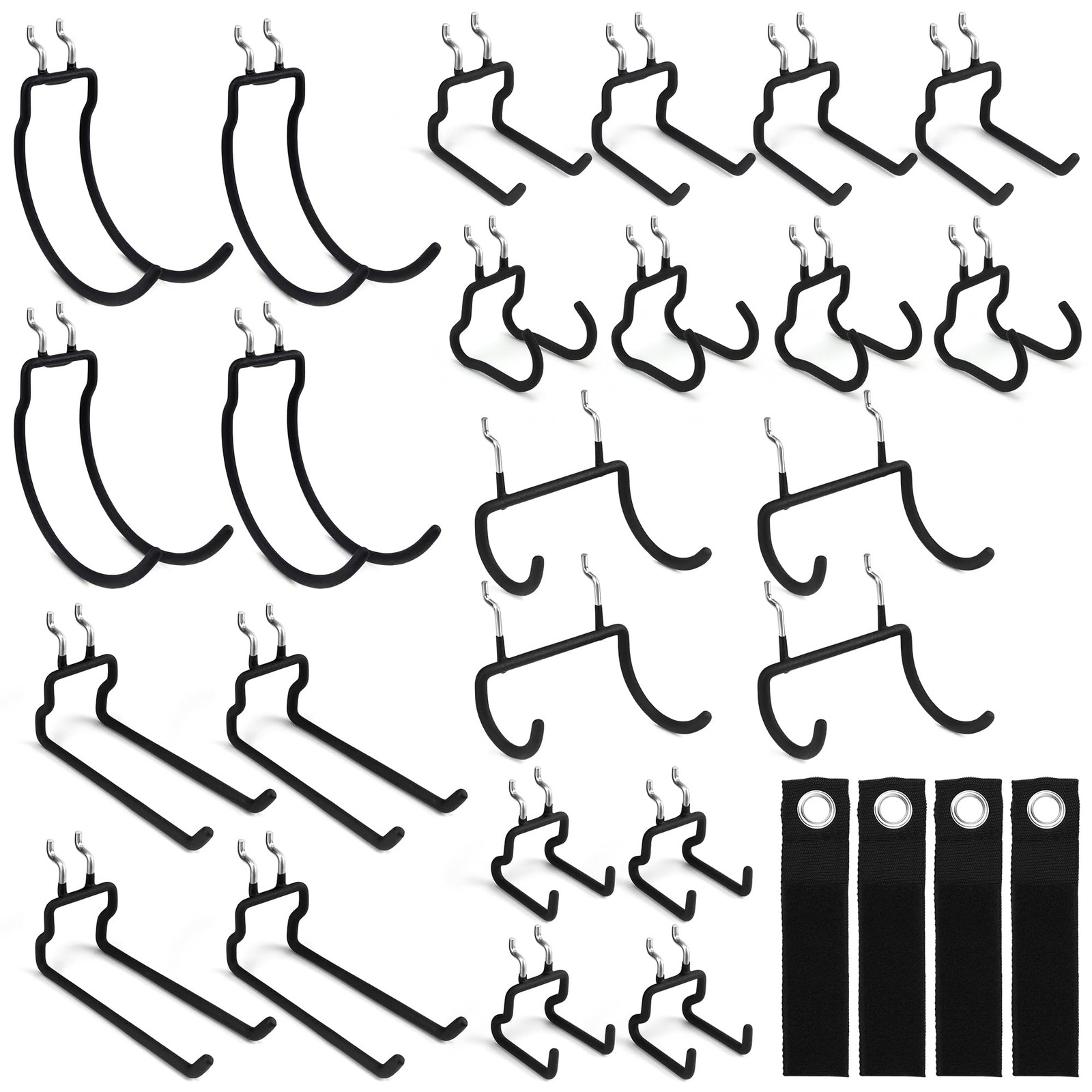ELEAD 28-Piece Pegboard Hooks with Extension Straps, 28PCS, Black