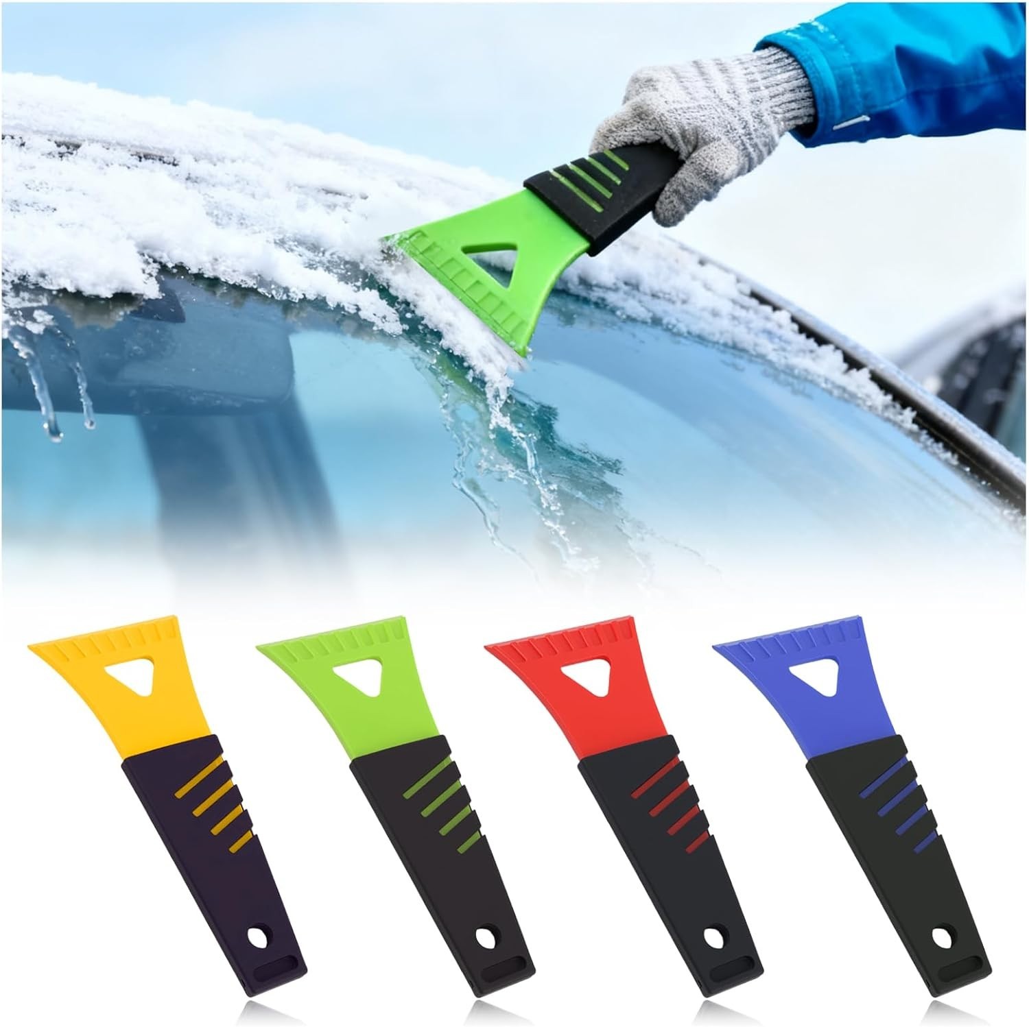 4PCS New Ice Scrapers for Car Windshield,Portable Car Windshield Scraper for Ice