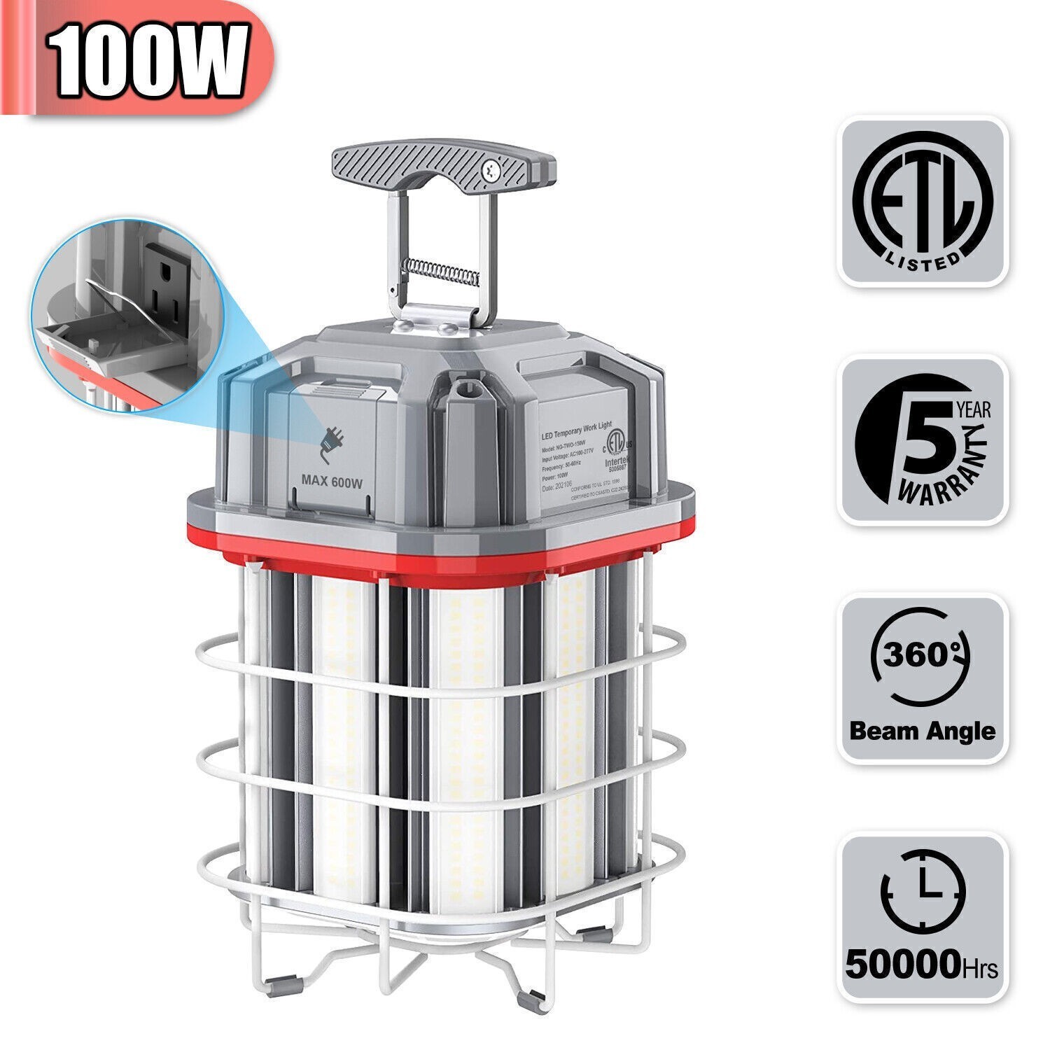 100W LED Construction Linkable Temporary Work Light Portable Jobsite Light 5000K