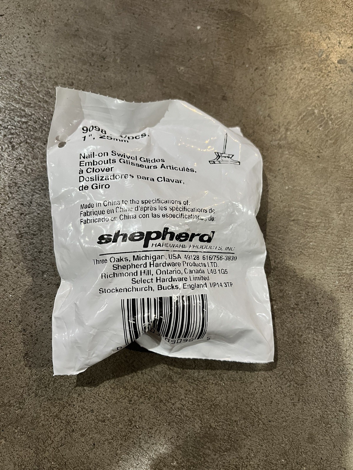 Shepherd 9098 1" 25mm Nail On Furniture Glides 4-Pack Brand New