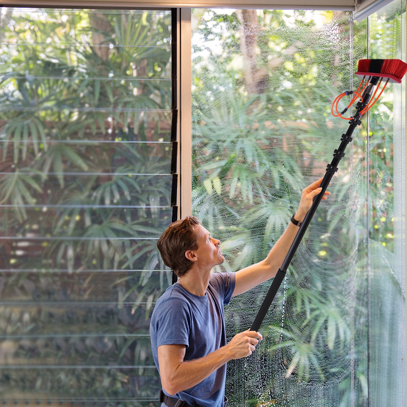 24ft Length Water Fed Brush with Telescopic Pole and 65.62ft Long Water Hose
