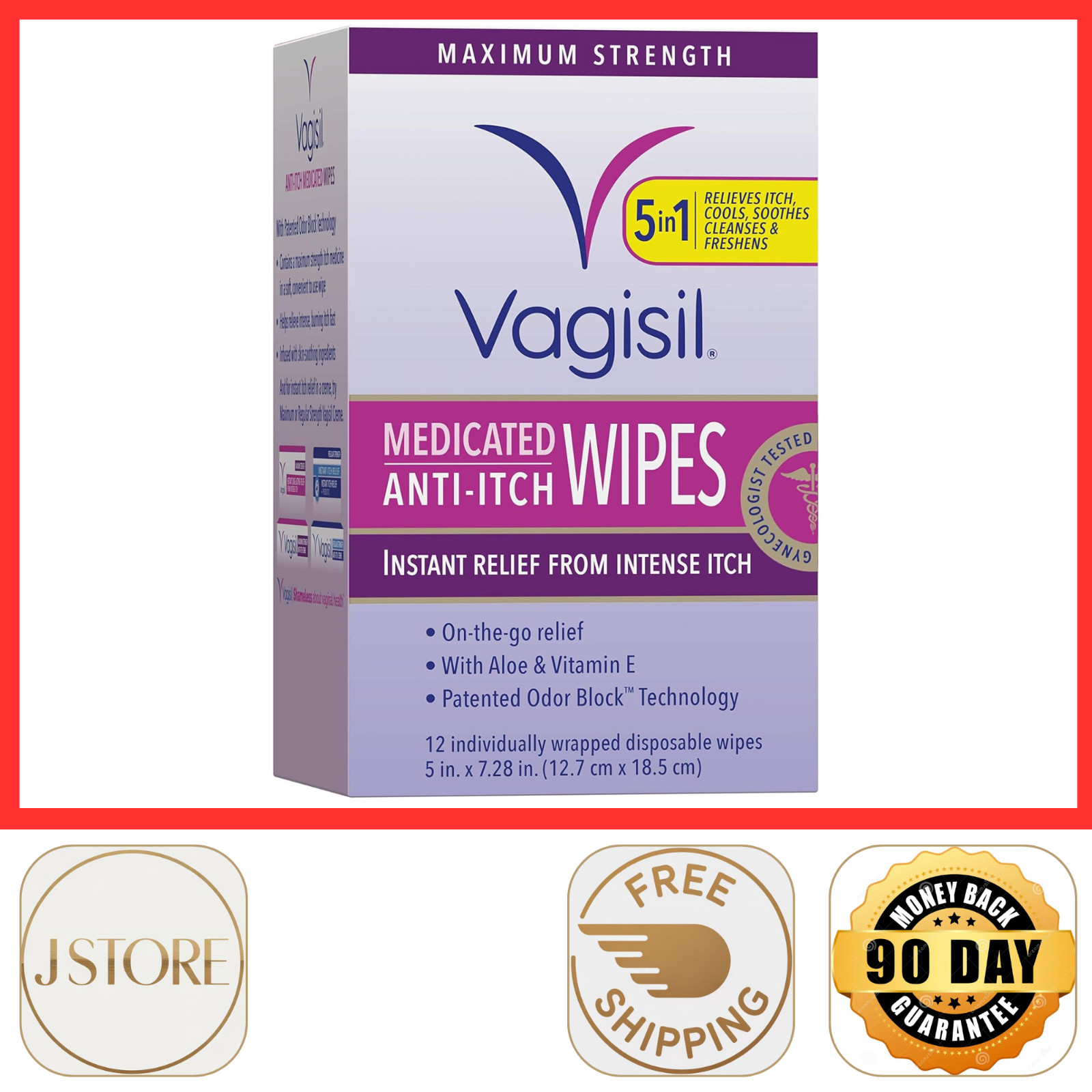 Vagisil Anti-Itch Medicated Feminine Intimate Wipes for Women, Maximum Strength,