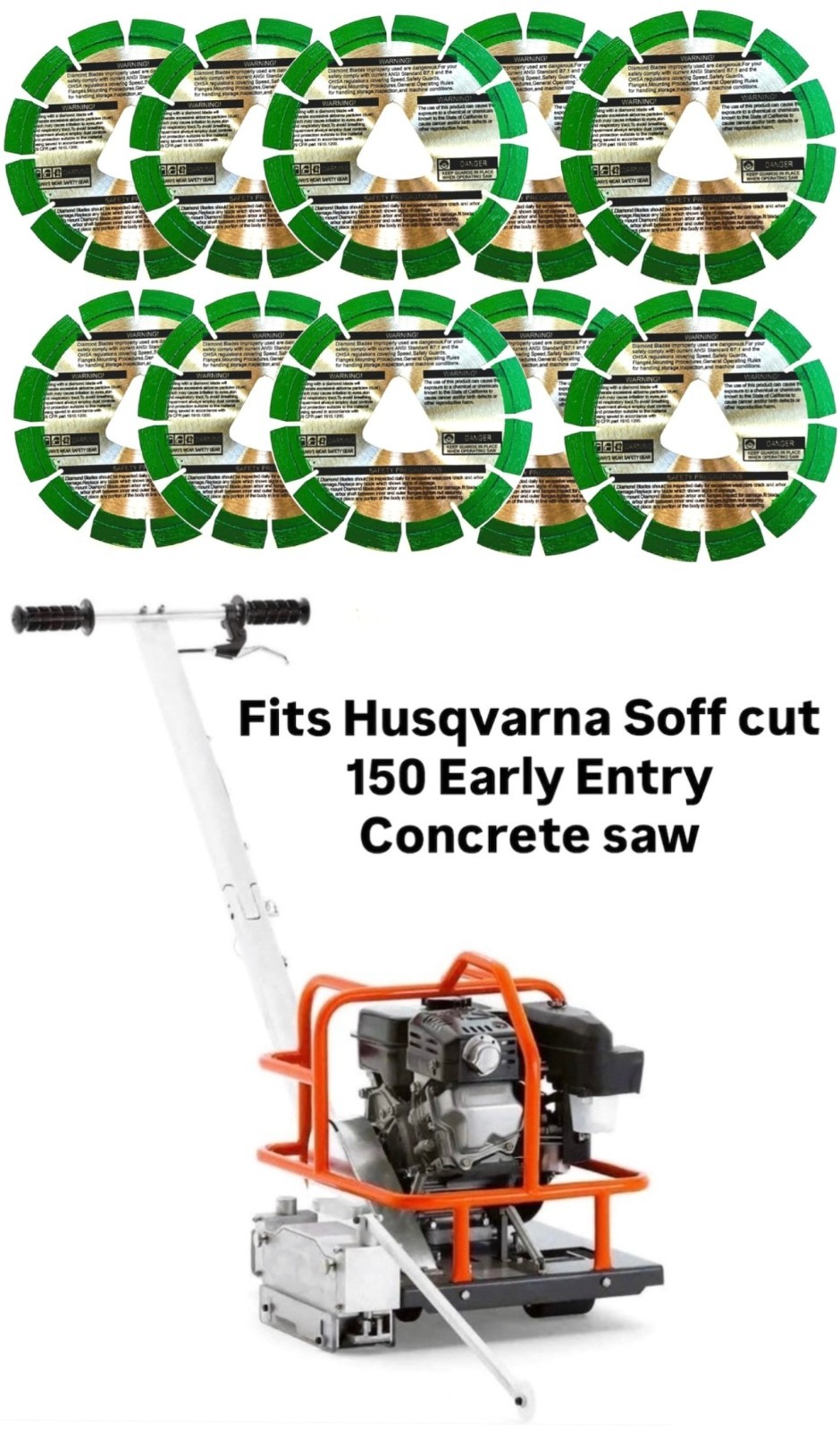 6'' early entry green concrete diamond blade fits Husqvarna Soff-Cut 150 (10pk)