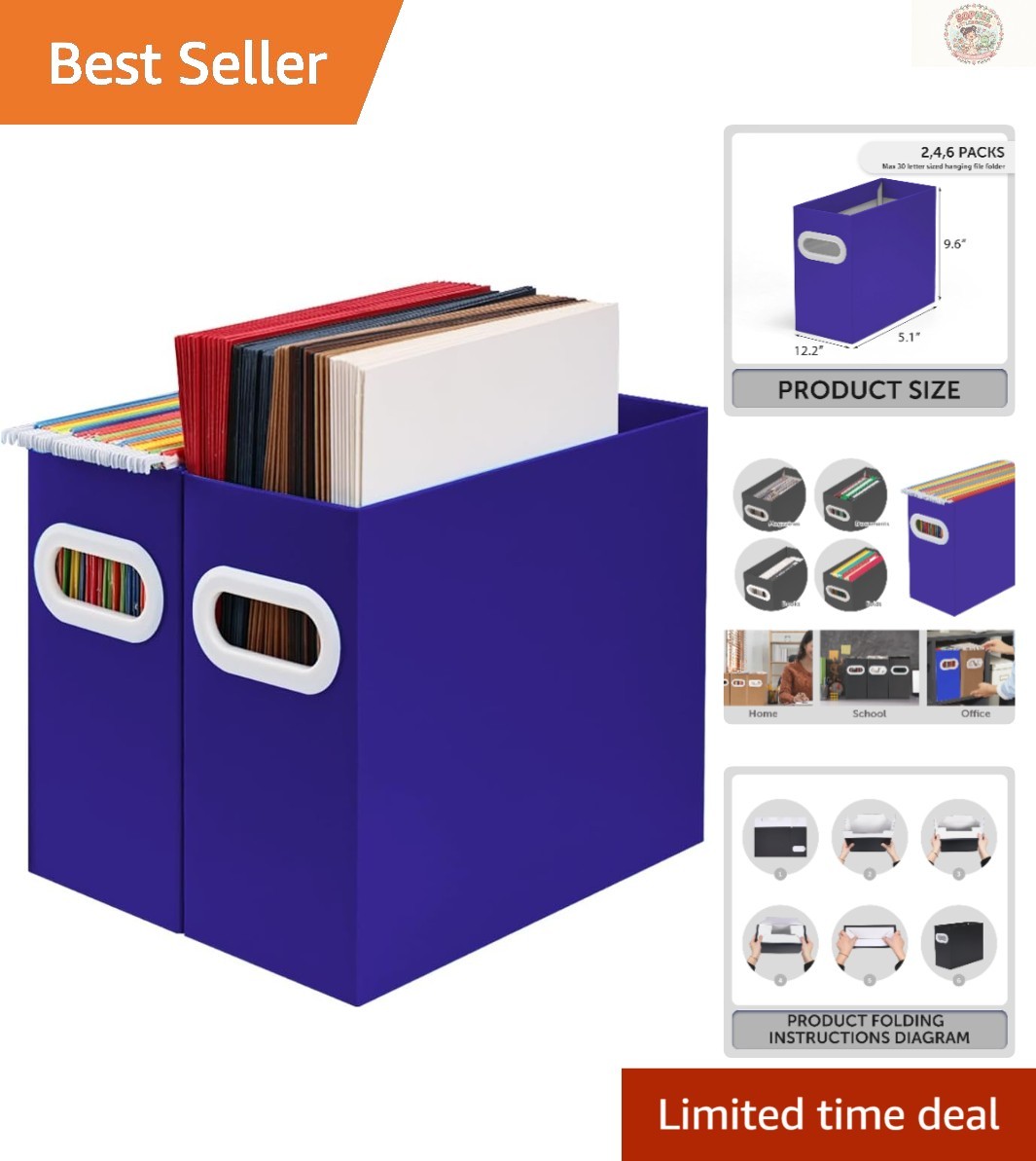 Elegant Hanging File Organizer for Letter-Sized Documents - 2 Deep Blue Packs