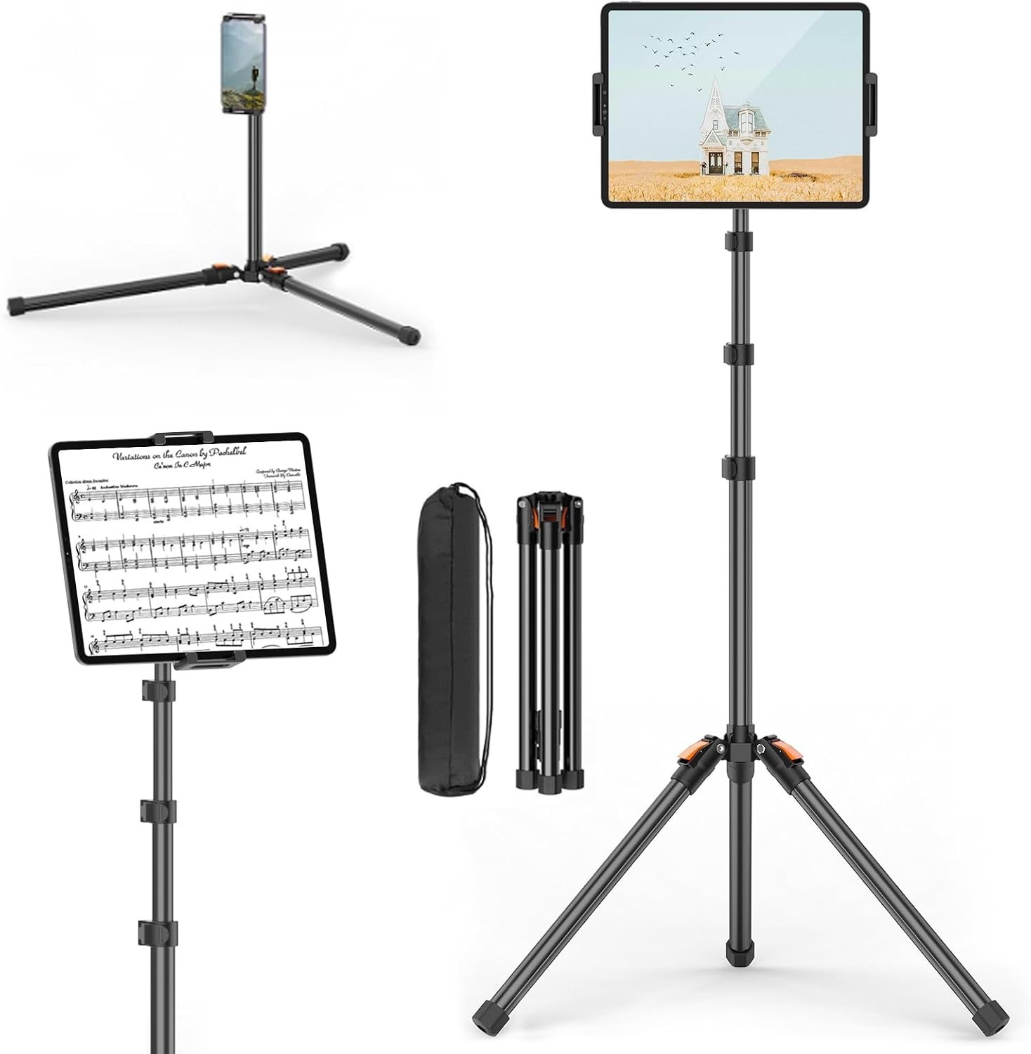 72in Adjustable Tablet Floor Stand Tripod with 360° Ball Head - Ideal for Mus...
