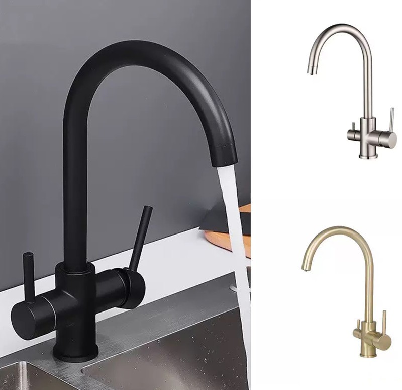 SUS 3 Ways Kitchen Sink Faucet with Drinking Water Faucet 2 Handle Mixer Tap