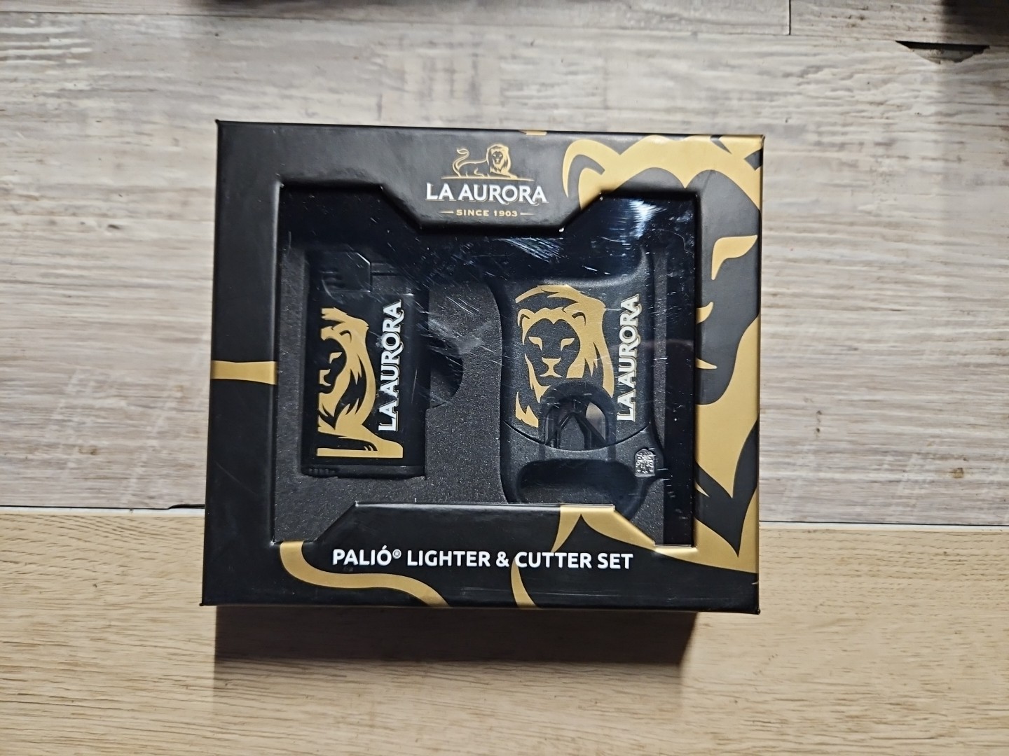 Cigar Cutter and Lighter Set La Aurora Black and Gold