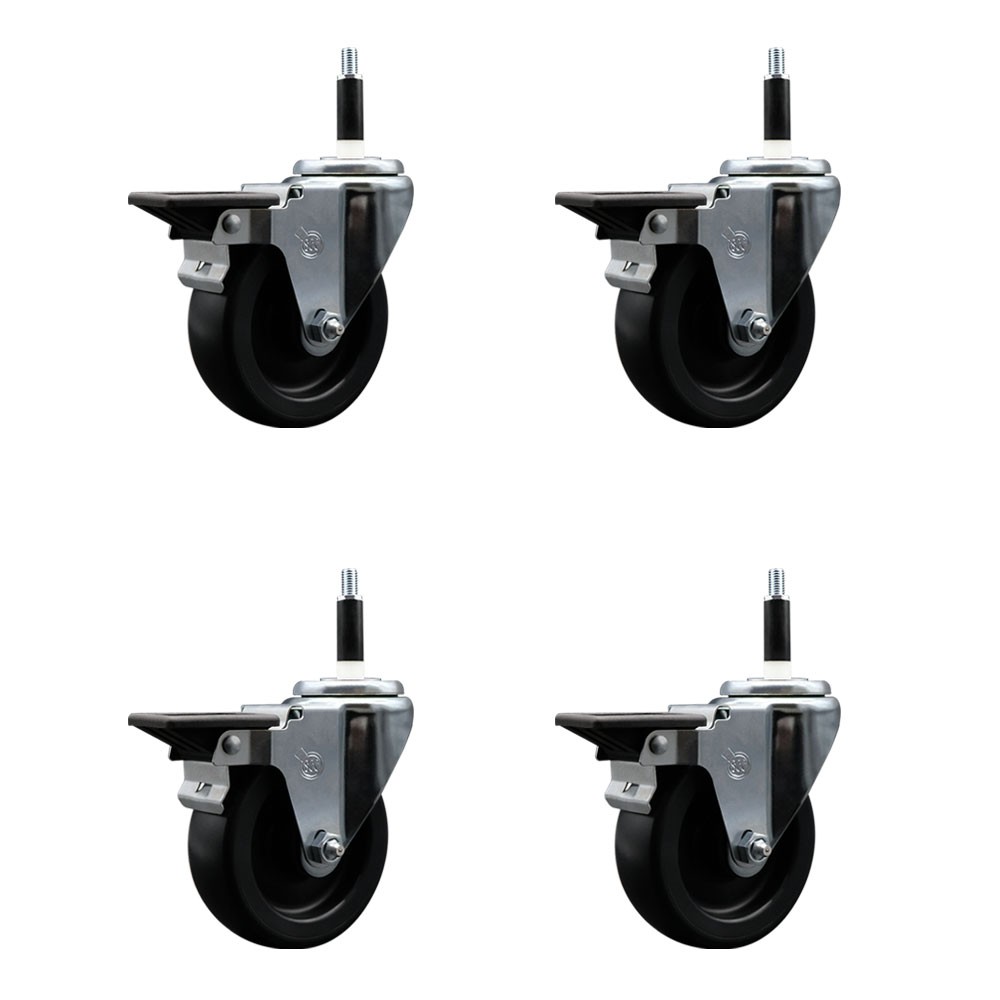 4 Inch Polyolefin Swivel 7/8 Inch Expanding Stem Caster Set with Brake SCC