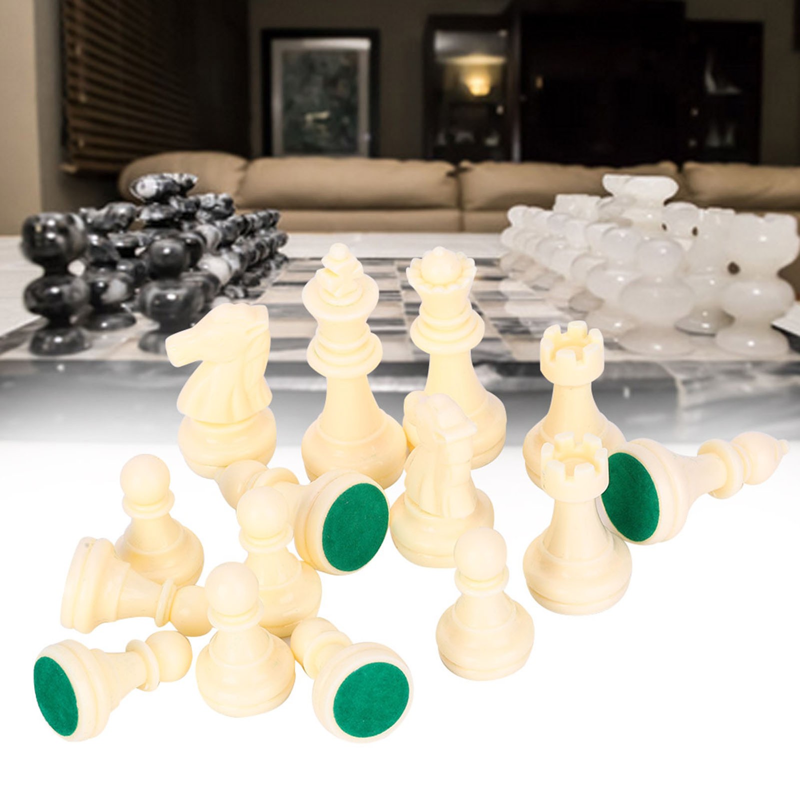 Plastic Chessmen Set International Chess Game Complete Chessmen Set Black&&White