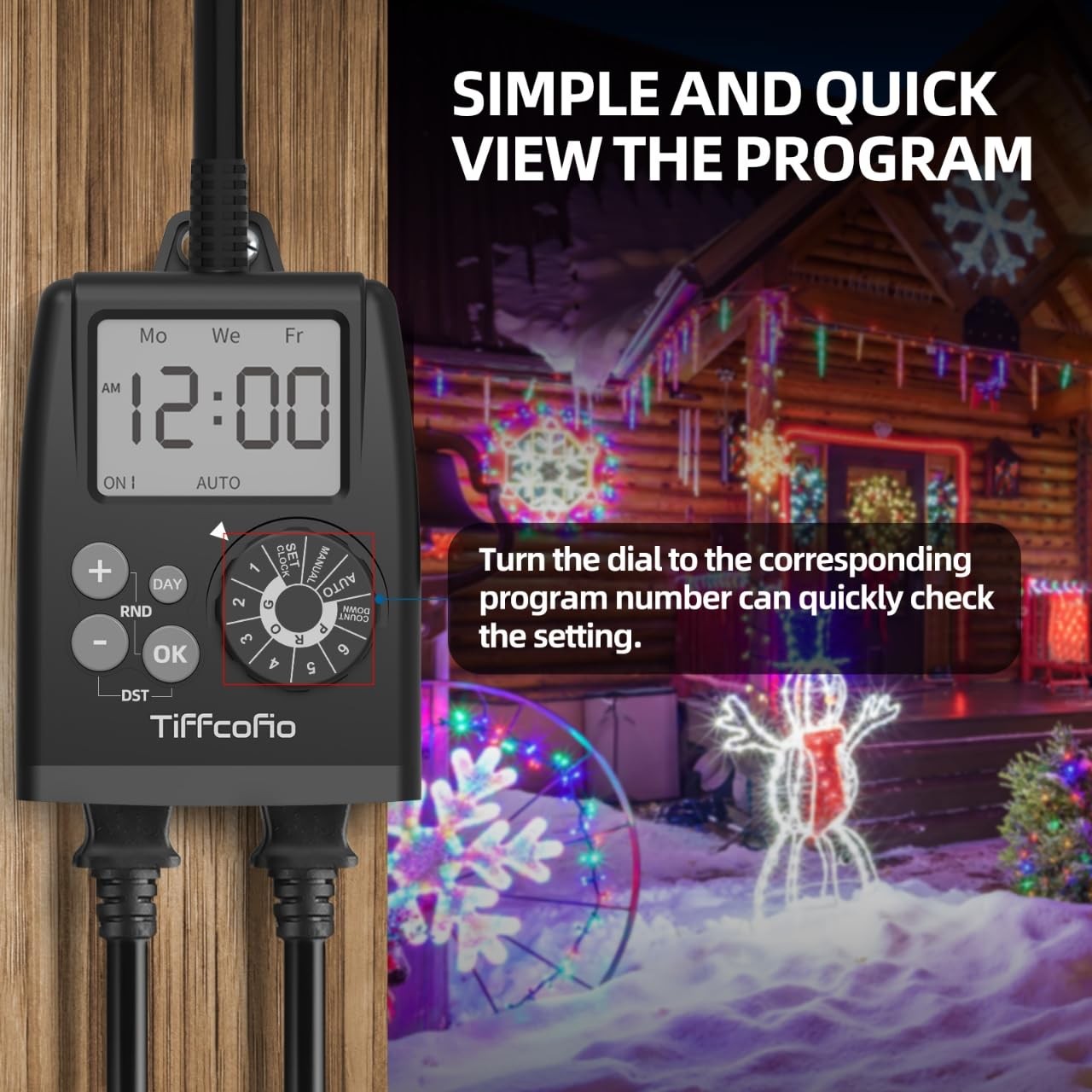 TiFFCOFiO Digital Outdoor Timer Outlet, Dial Programmable 1 PACK, Black