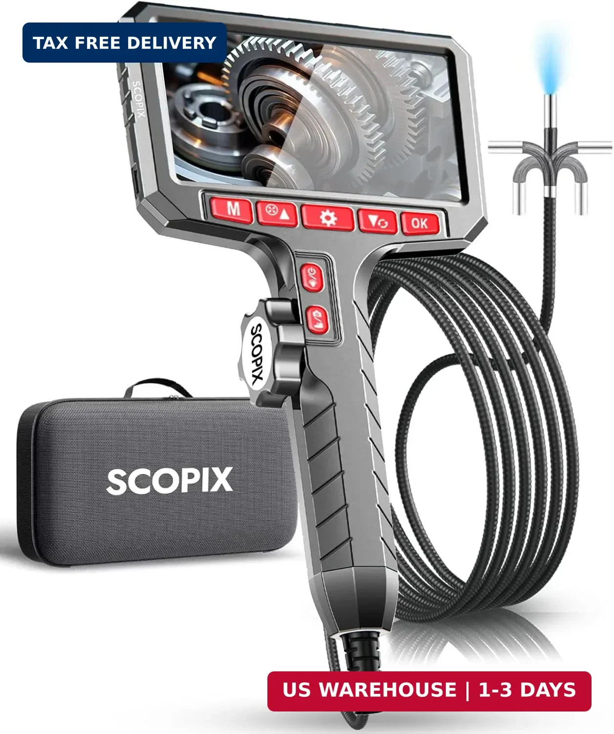 Articulating Borescope Camera with Screen, 2-Way Flexible Inspection Camera with