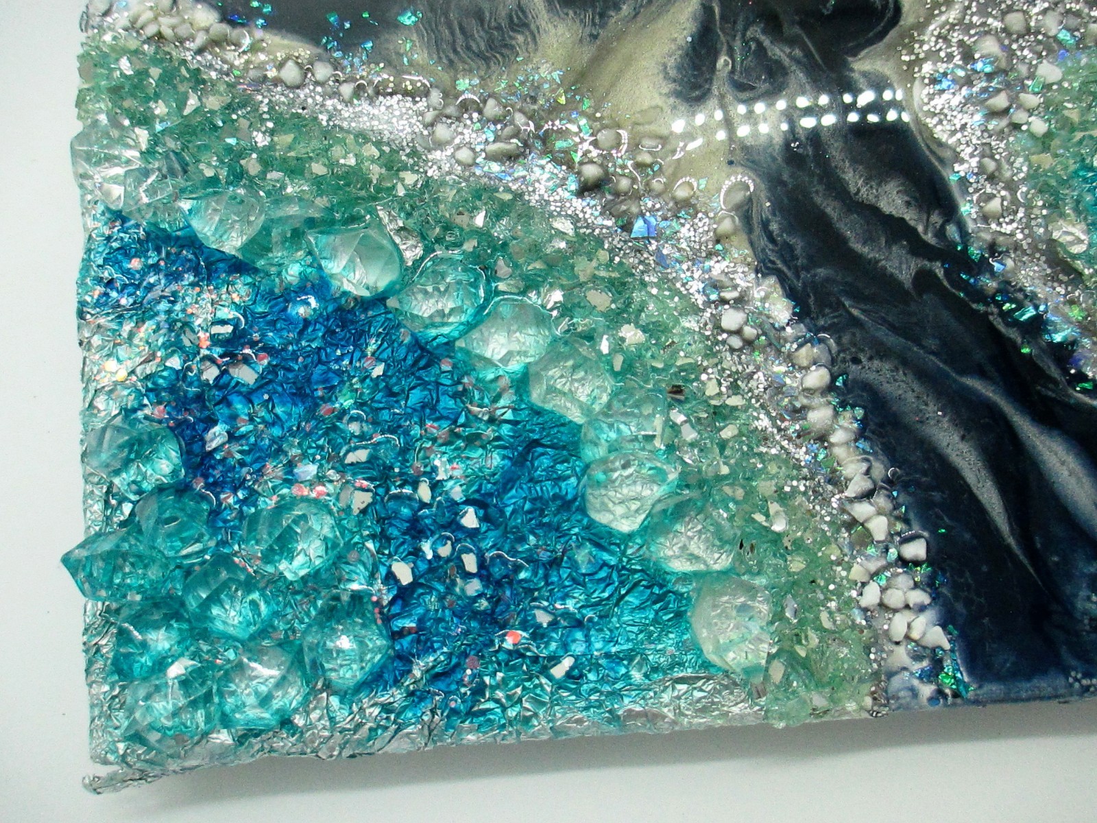 Resin, Crystal Geode Wall Art-2 Blue/Green/Silver Colored Pieces