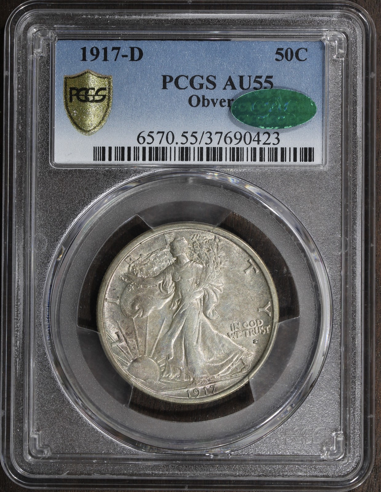 1917-D (AU55 CAC) Walking Liberty Half Dollar 50C PCGS - Obverse Mintmark