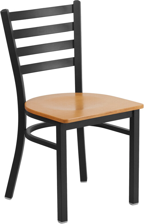 Black Ladder Back Metal Restaurant Chair with Natural Wood Seat