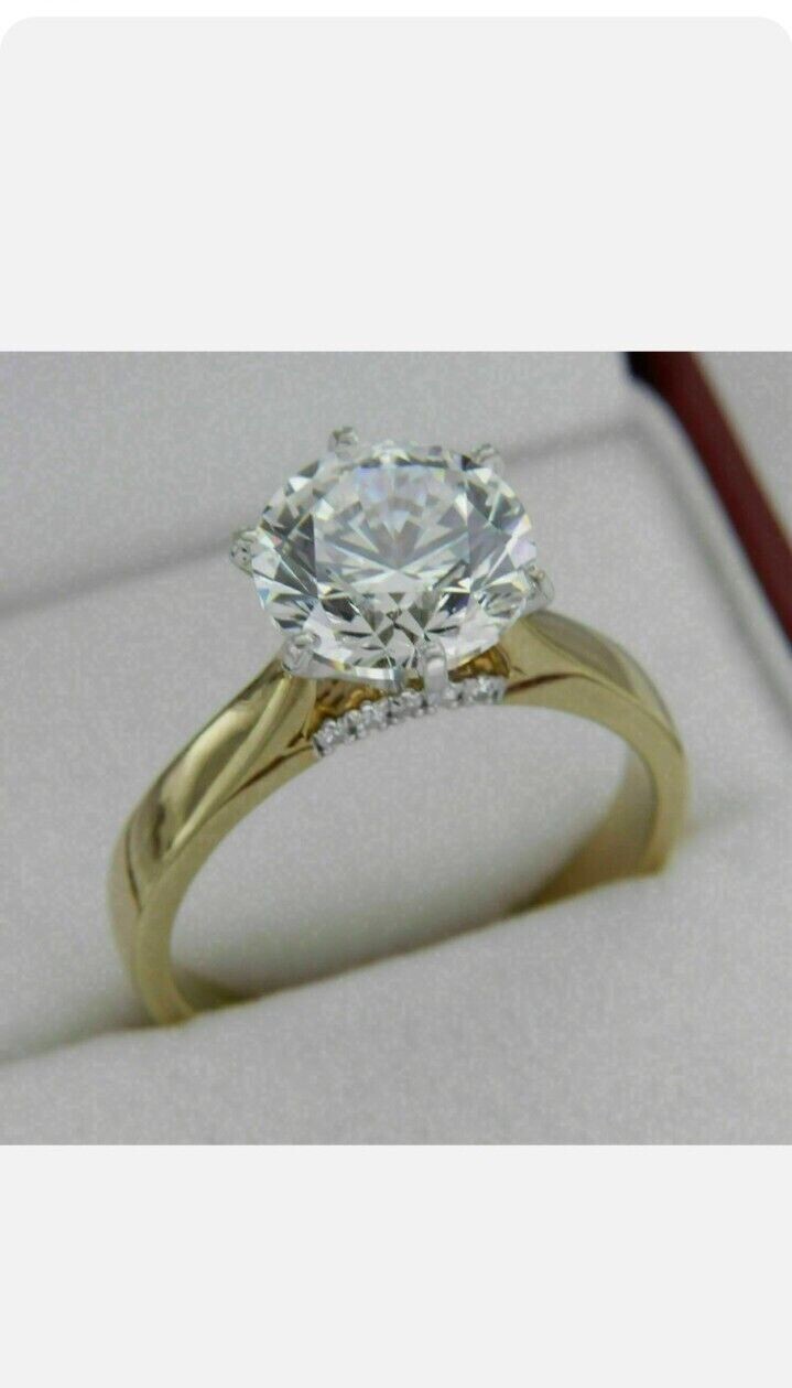 3.10 Ct Round Cut Lab-Created White Diamond Engagement Ring 14K Yellow Gold Over