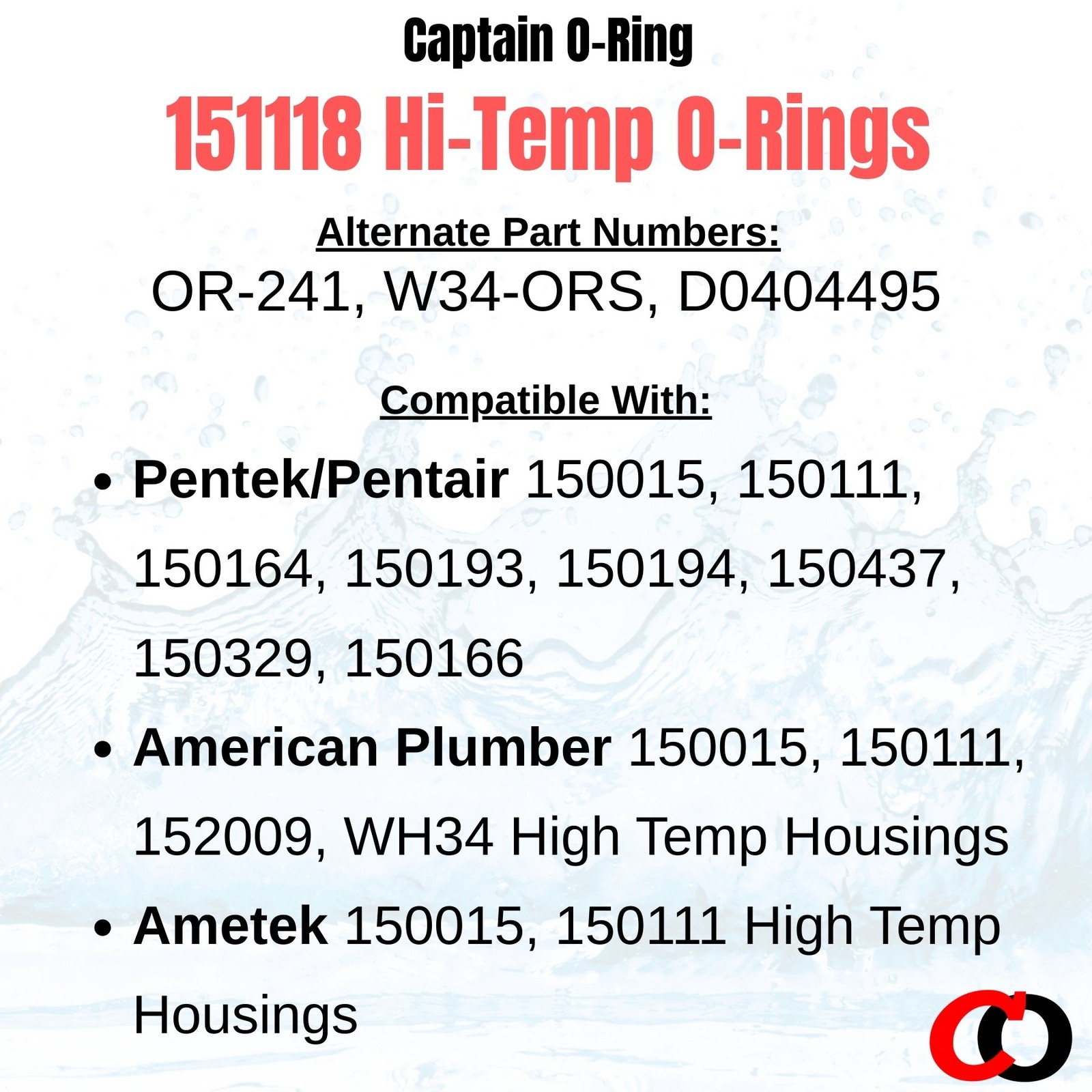 151118 / OR-241 / W34-ORS Hi Temp Silicone O-Rings for Pentek Filters (3 Pack)