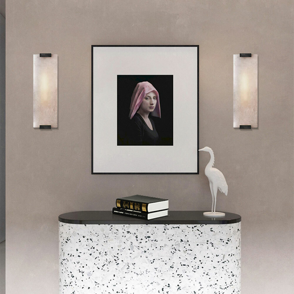 Marble Wall Light Hand Carved Alabaster Rectangular Sconce LED Indoor Wall Lamp