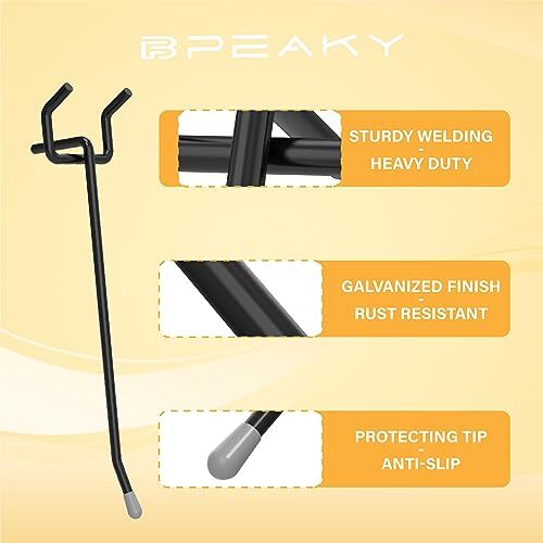 BFPeaky Black Pegboard Hooks 4 Inch, 50PC, Peg Board Hooks, Assorted Sizes