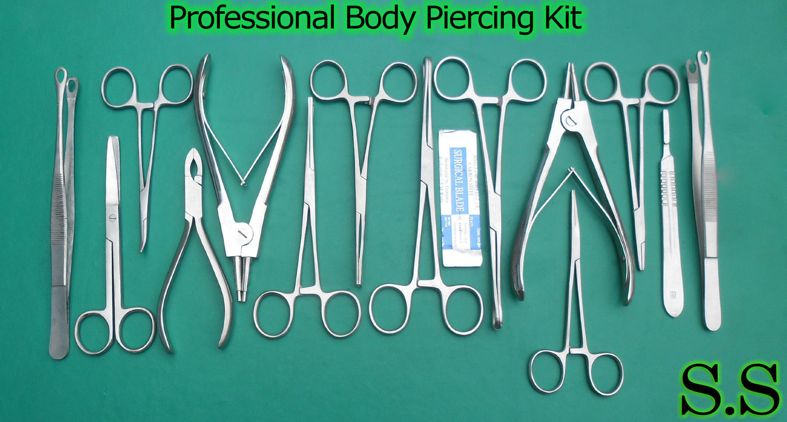 16 PROFESSIONAL BODY PIERCING KIT SPONGE RING OPENER