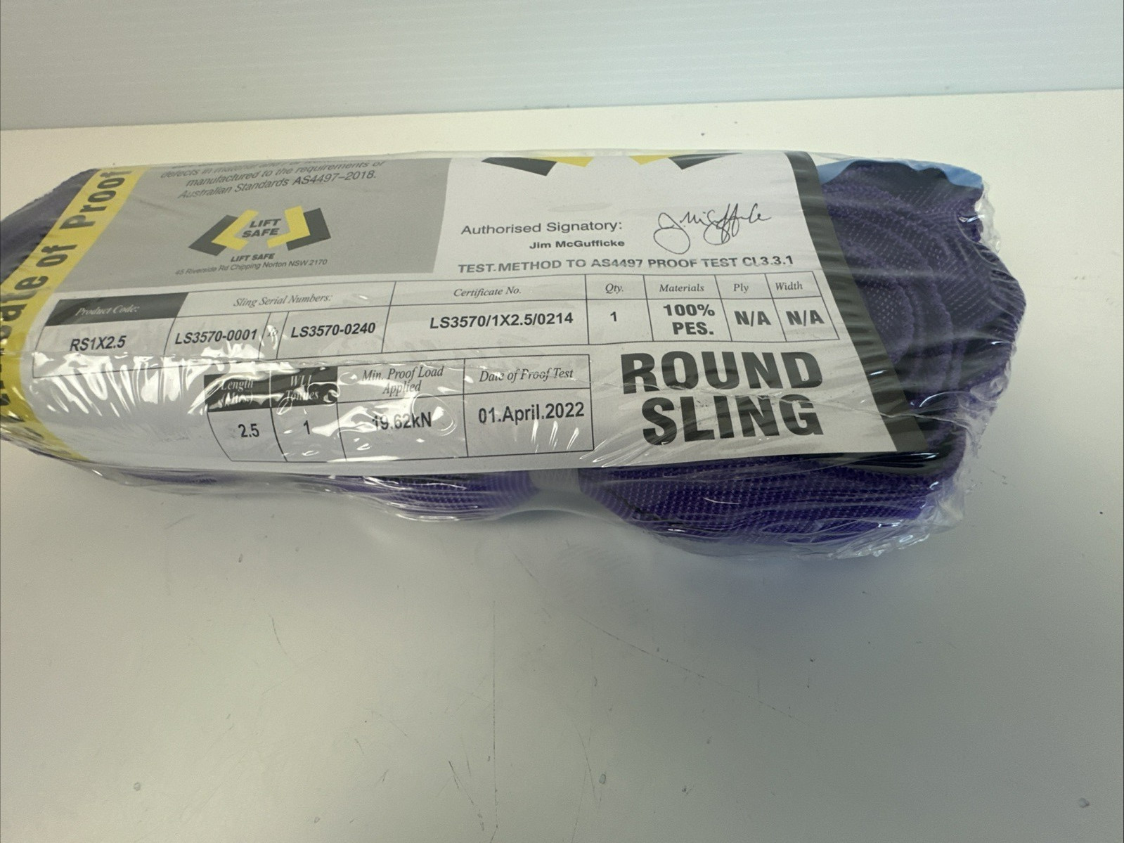 2 x Round Lifting Sling Purple 1 Tonne x 2.5m Proof Test Certificate Ute Truck