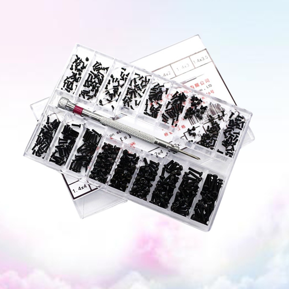 18 Set Miniature Small Screws Reusable Carbon Steel Countersunk Flat Head Black