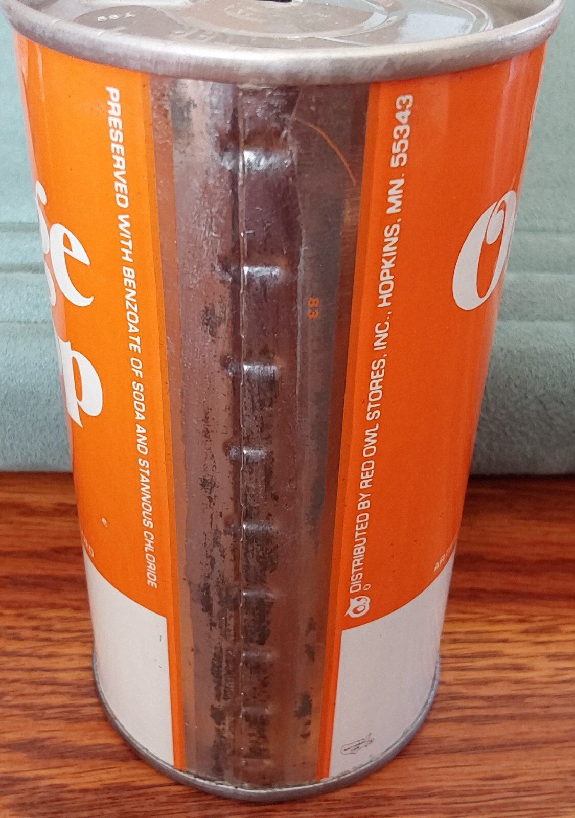 Brimfull ORANGE POP EMPTY Vintage Soda Can