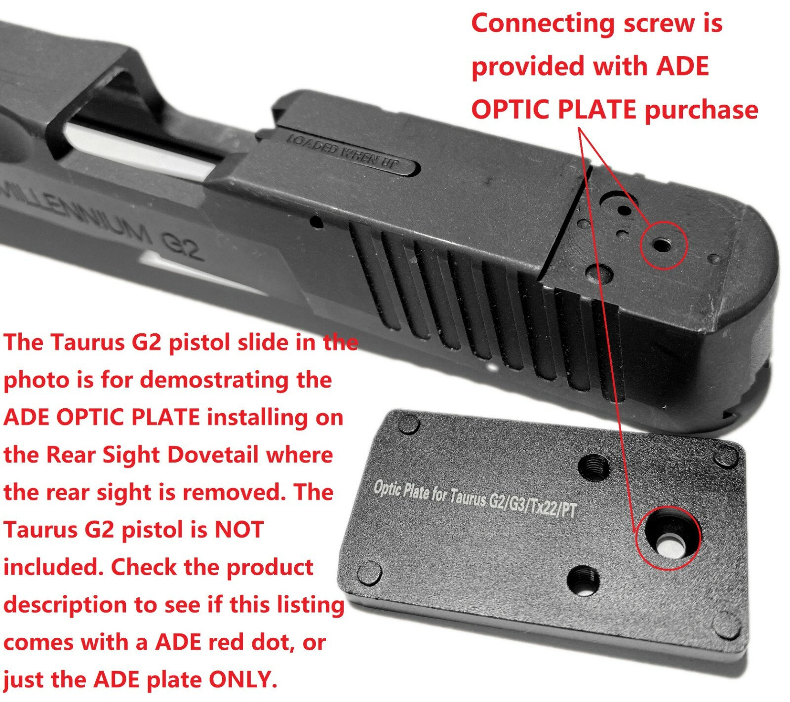 ADE RD3-012 Delta Red Dot+Optic Mount Plate For Taurus PT709,PT740,G3 w/New Sigt