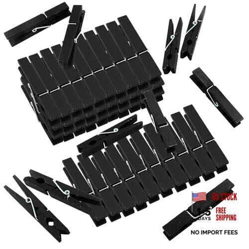 Hitefu 50 Pcs Wooden Clothespins, 2.83 Inch Colored Cloth Pins, Strong Black