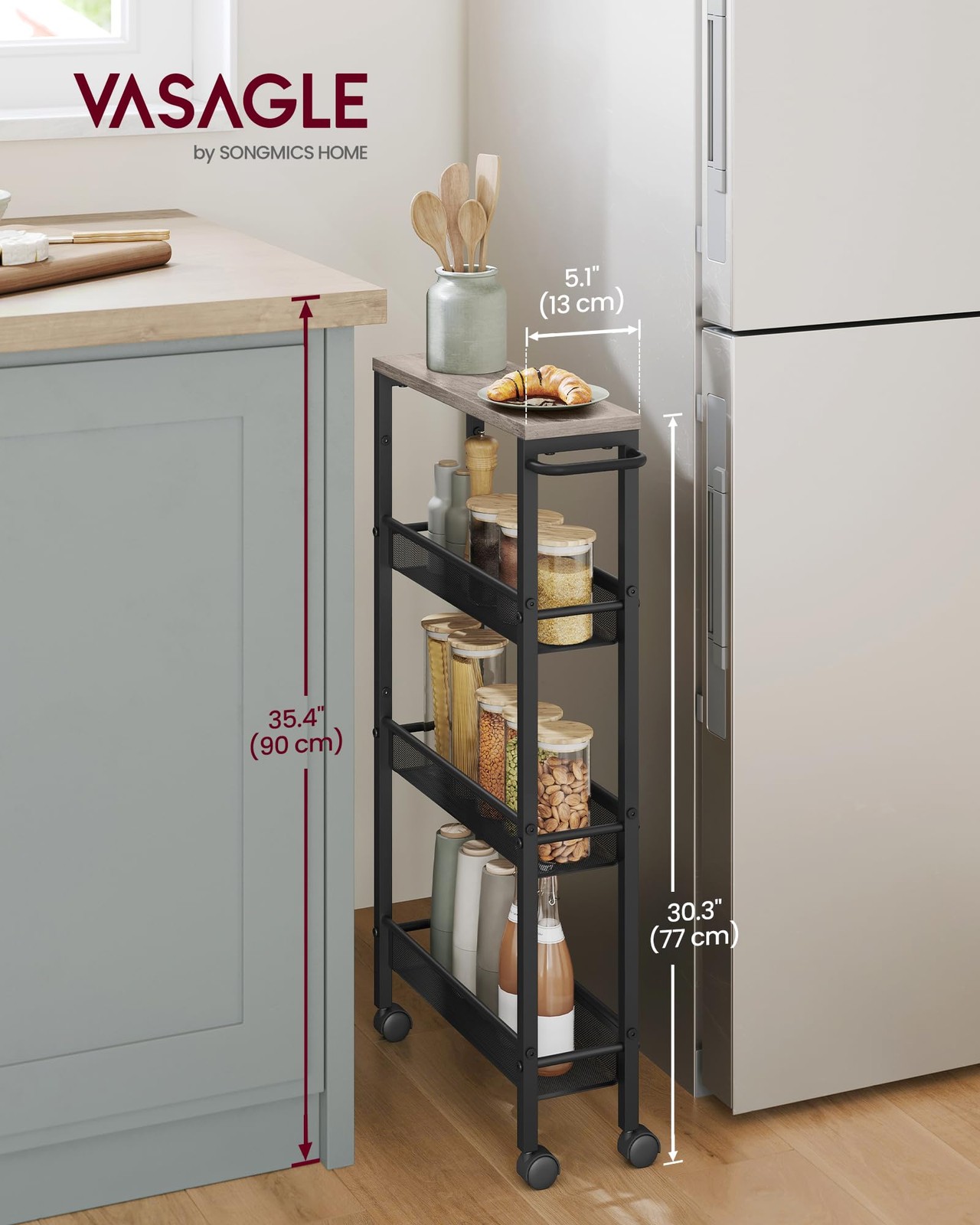 Rolling Cart 4Tier Storage Cart 5.1in Deep Handle ULRC032K01