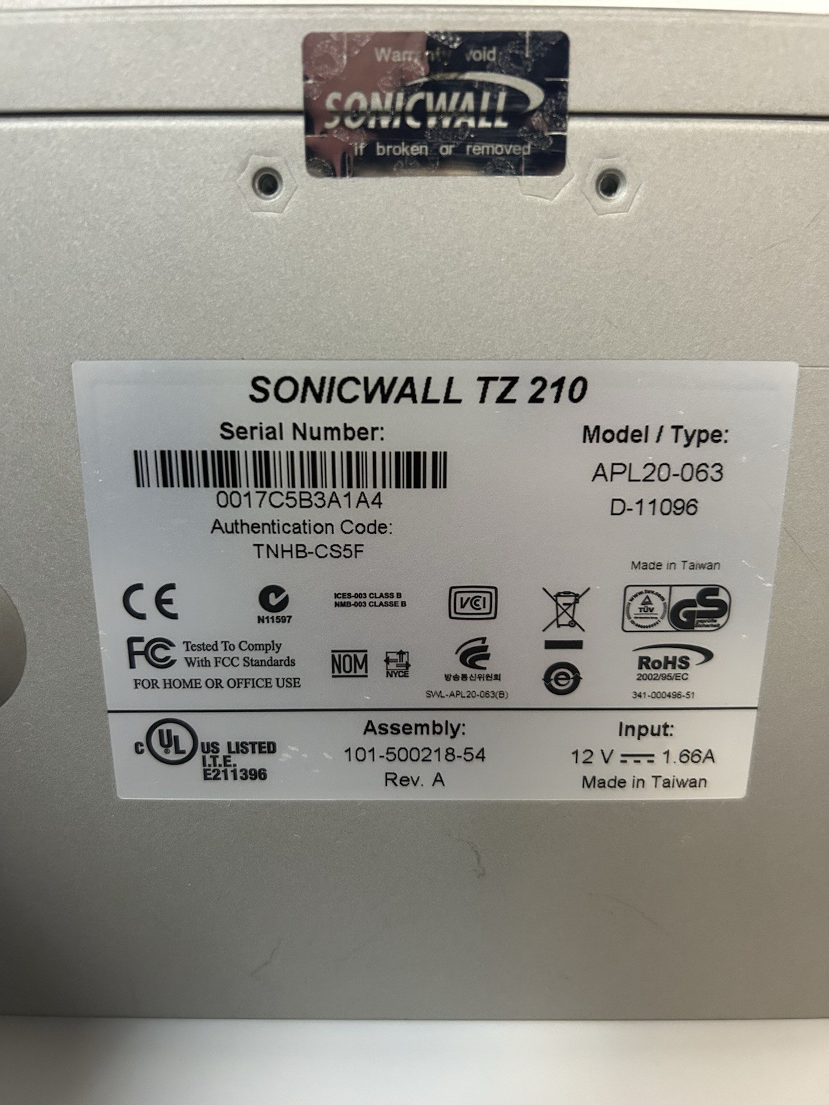 SonicWall TZ 210 Model APL20-063 Network Security Firewall w/ Power Cord