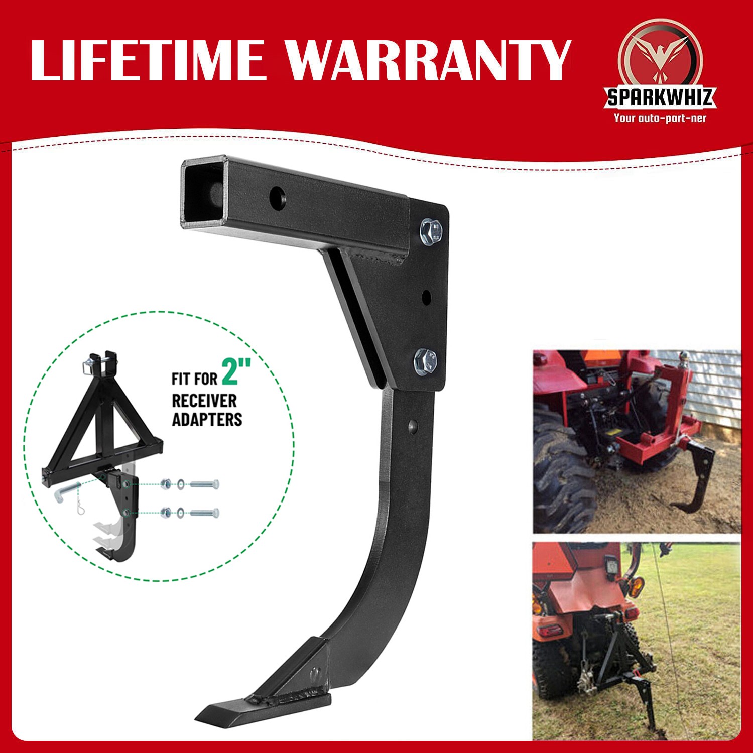 Racewill Hitch Lawn Mounted Ripper Garden Plow for ATV/UTV Tractor W/2" Receiver