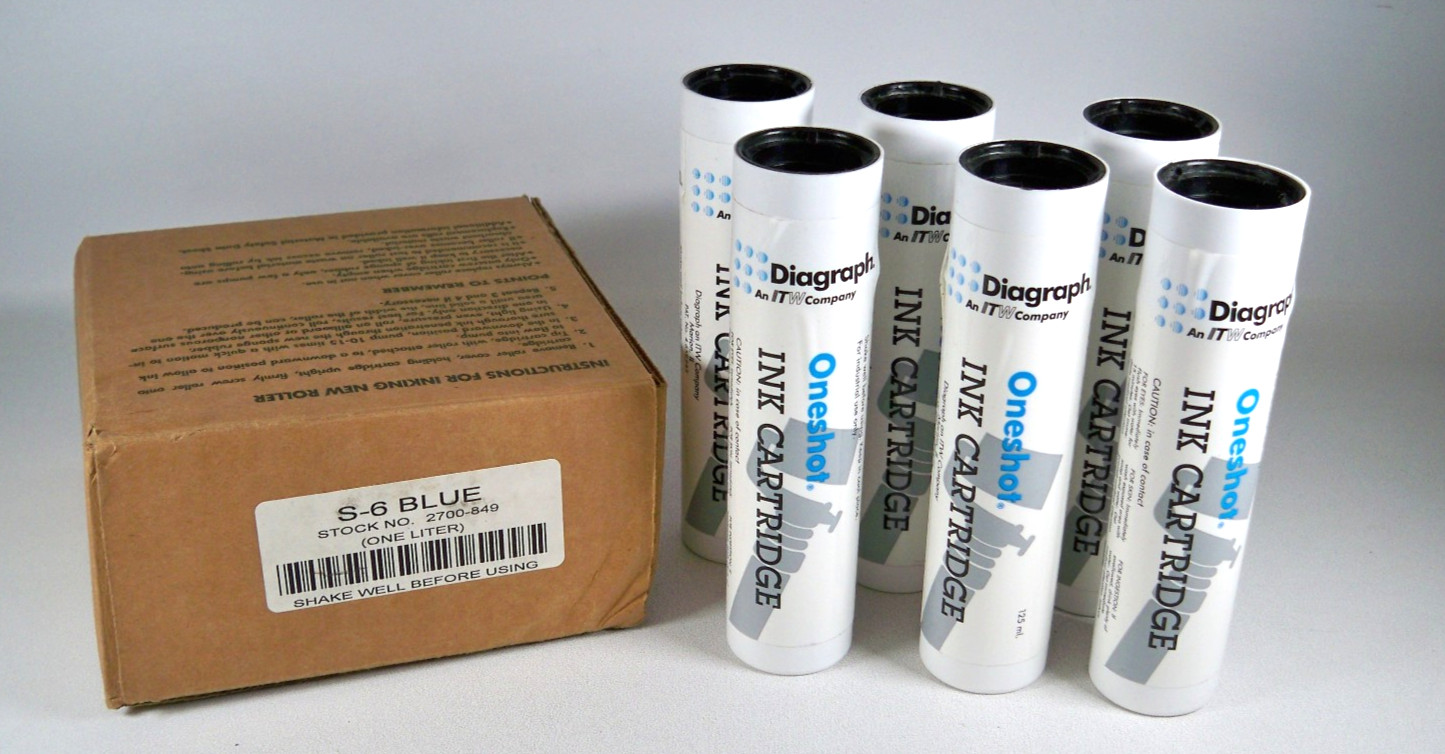 Diagraph Oneshot 125ml Ink Cartridges, S-6 Blue, 2700-849 (Qty 6)