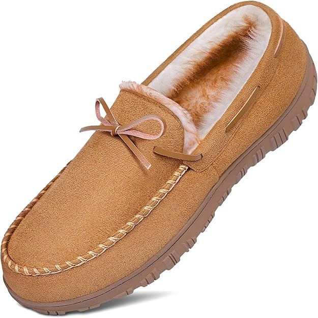 Men's Memory Foam Moccasin Slippers Warm Plush Indoor Outdoor House Shoes Gift