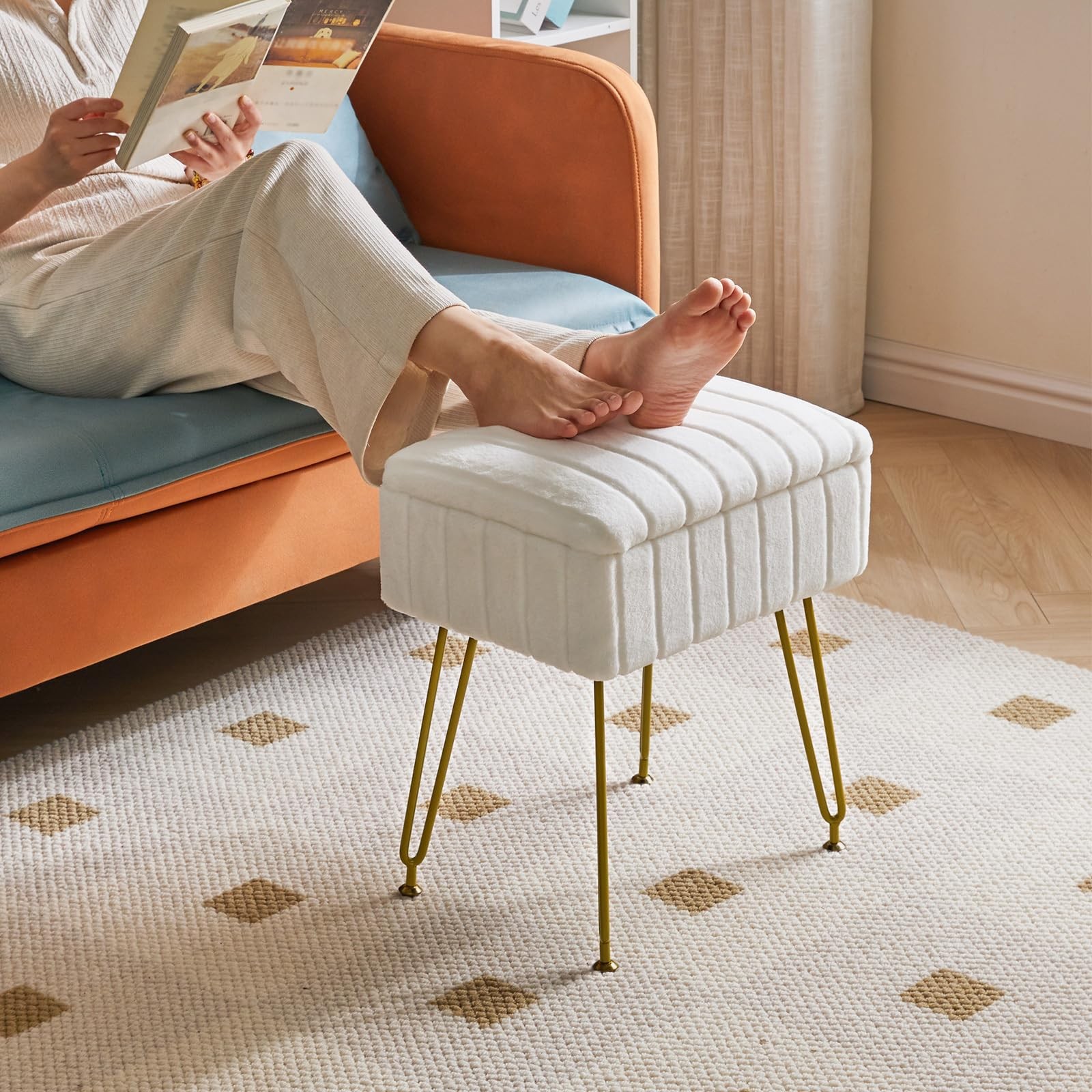 Stool Chair with Storage Space, Footrest Footstool Ottoman, Small Side Table,...