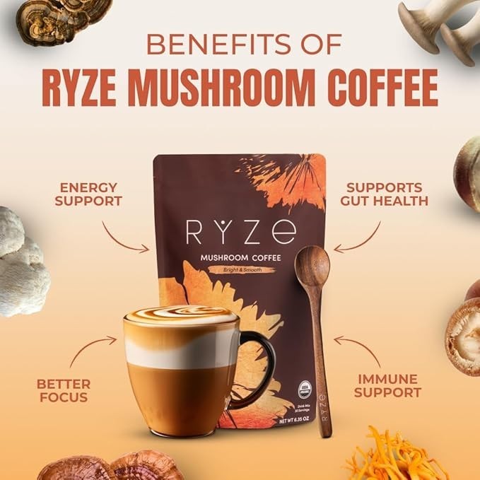 2026 NEW (4 Pack) Organic RYZE Mushroom Coffee - USDA Coffee - 30 Servings