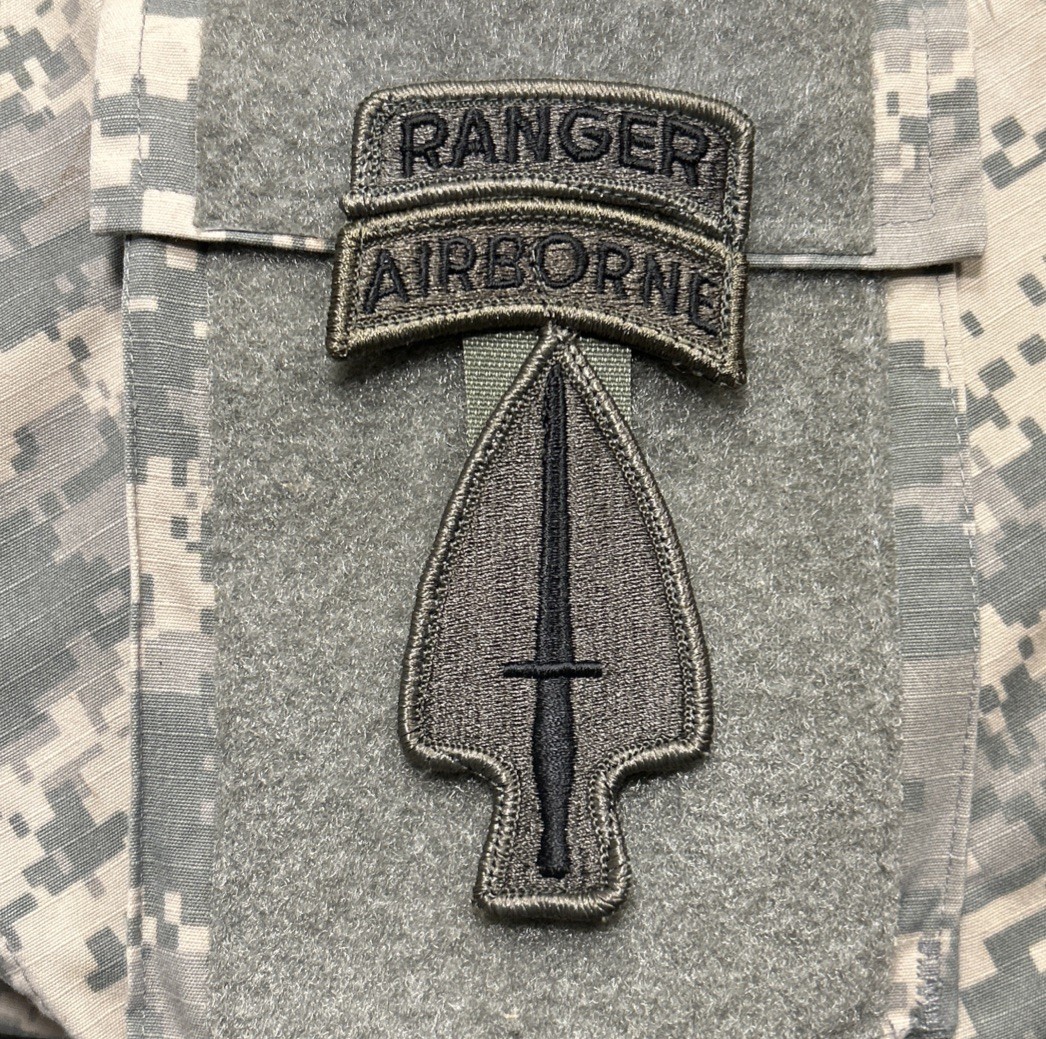 US Army USASOC Patch/Ranger Tab BDU w/ Hook Special Operations Command OD Green