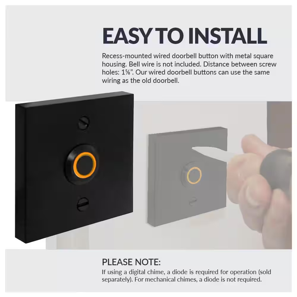 Wired Metal Square Surface Mount Doorbell Chime Push Button with LED Button Ligh