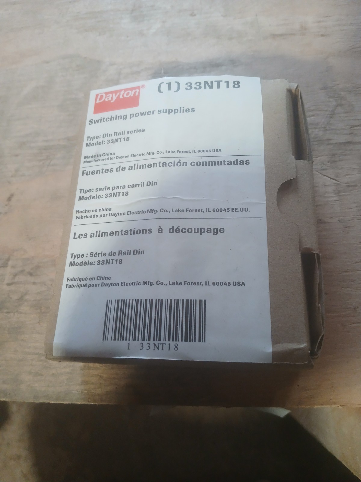 New Dayton Din Rail DC Power Supply Model 33NT18