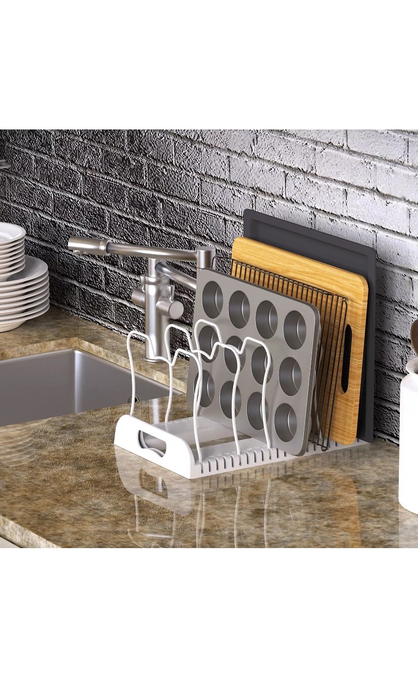 7 Compartments Adjustable Pan Organizer, White