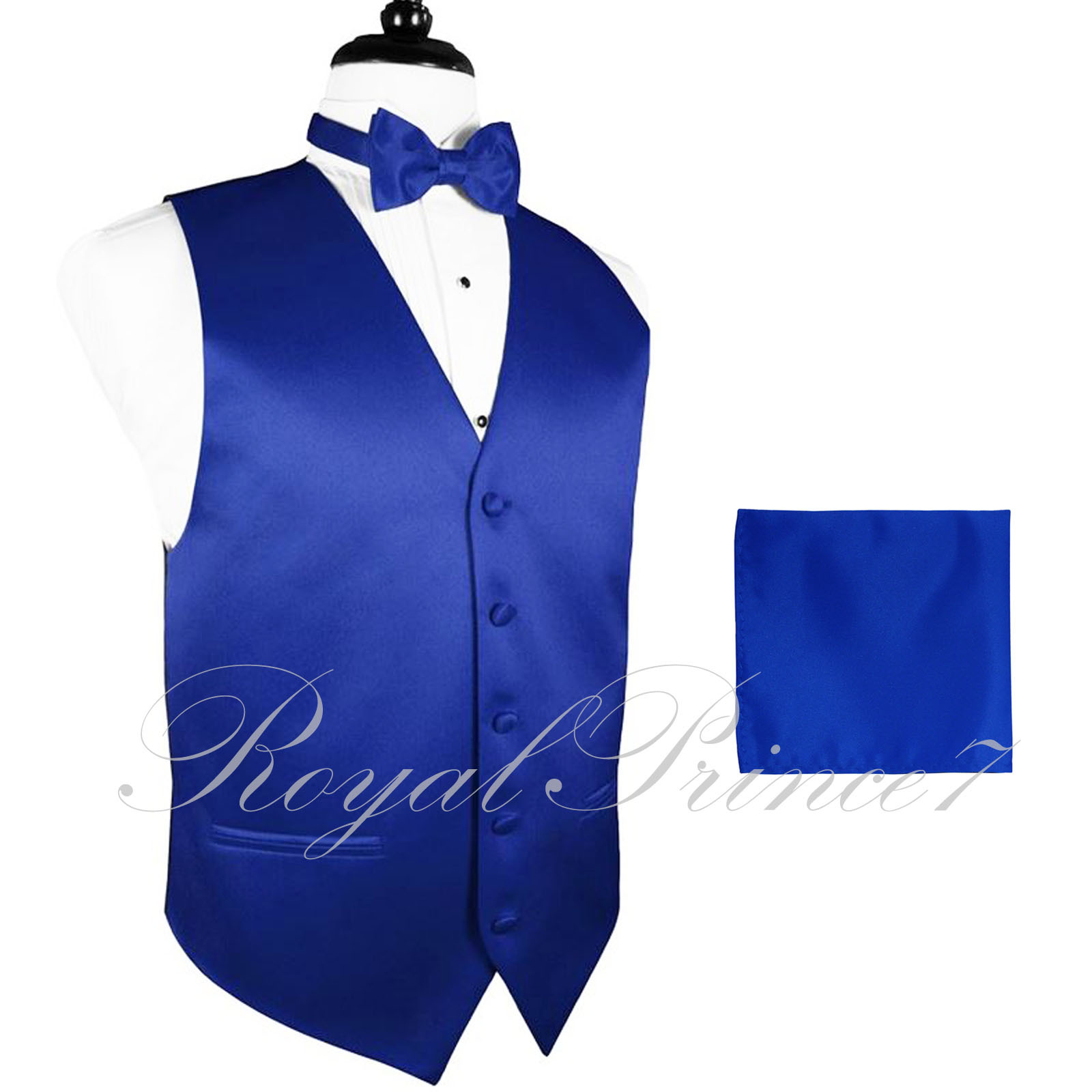 ROYAL BLUE 10-I Tuxedo Suit Vest Waistcoat and Butterfly Bow tie & Hanky Formal